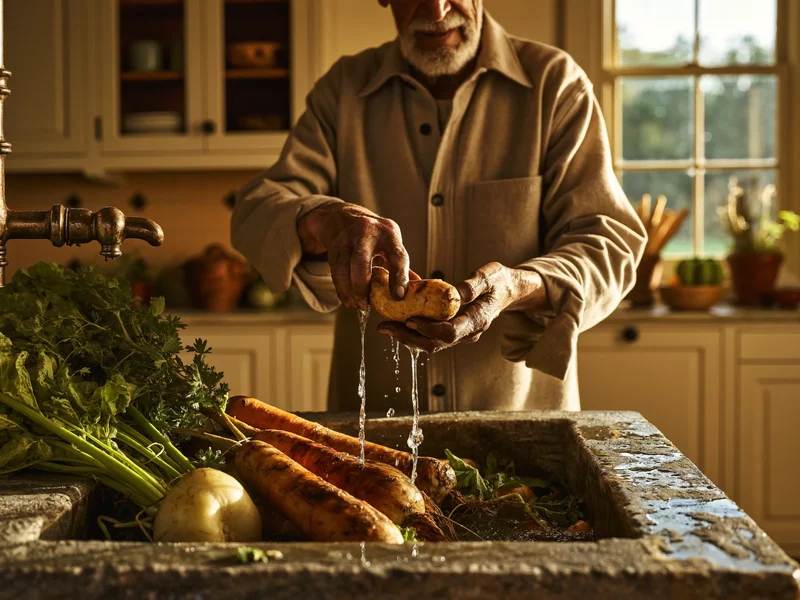 Cucina di campagna dove si lavano gli ortaggi del proprio orto